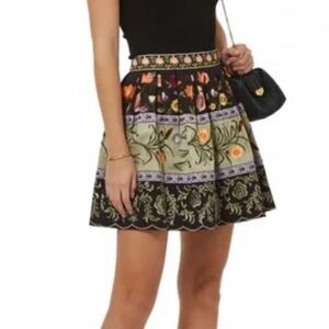 Alice + Olivia Black and Green Floral Mini Skirt